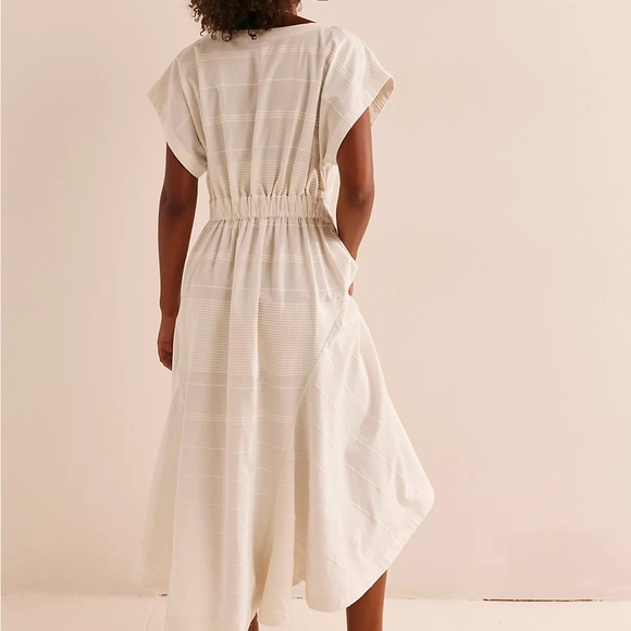 Free People Outta Here Bohemian Summer Elegant White Midi Button Textured Dress - Picture 2 of 7